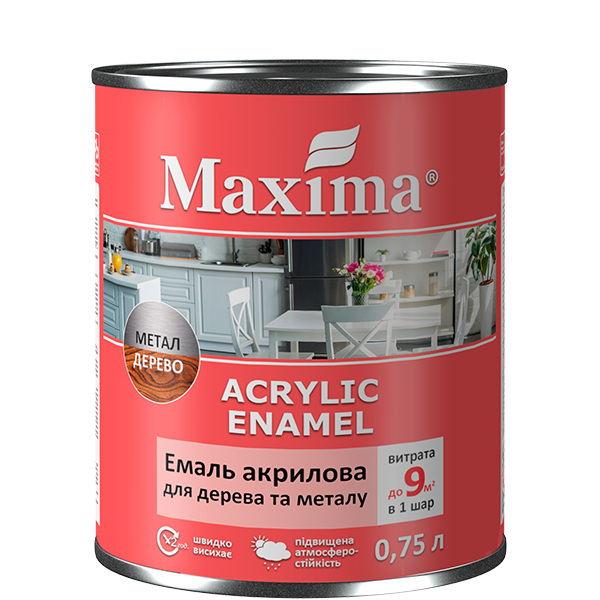 Емаль акрилова, горіх шовковисто-матова MAXIMA - 0,75 л